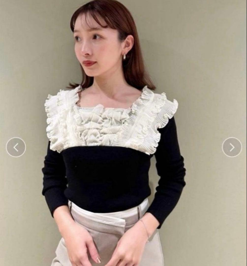 SNIDEL プリーツドッキングプルオーバー　ブラック　ニット