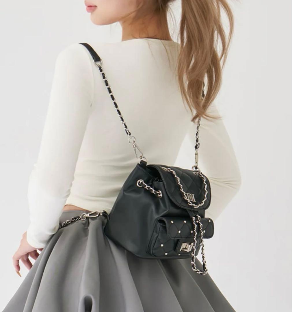 Darich ダーリッチ　キルティングビジューミニリュック　ブラック　BLK