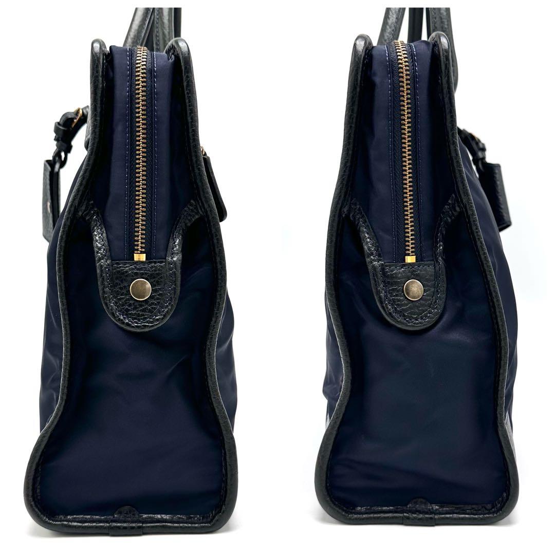 美品 Felisi 12/39/3 ビジネスバッグ ナイロン シボ革 紺×黒