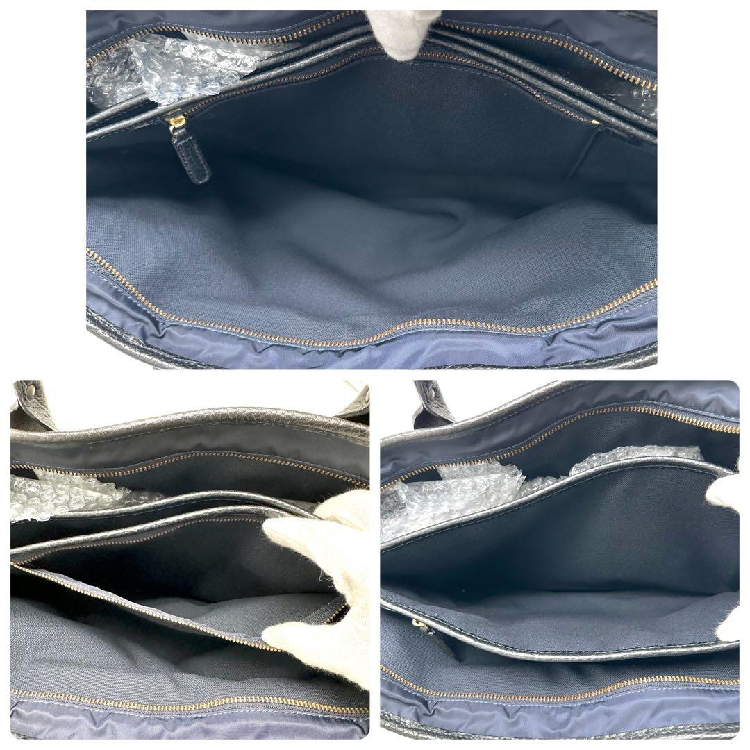 美品 Felisi 12/39/3 ビジネスバッグ ナイロン シボ革 紺×黒