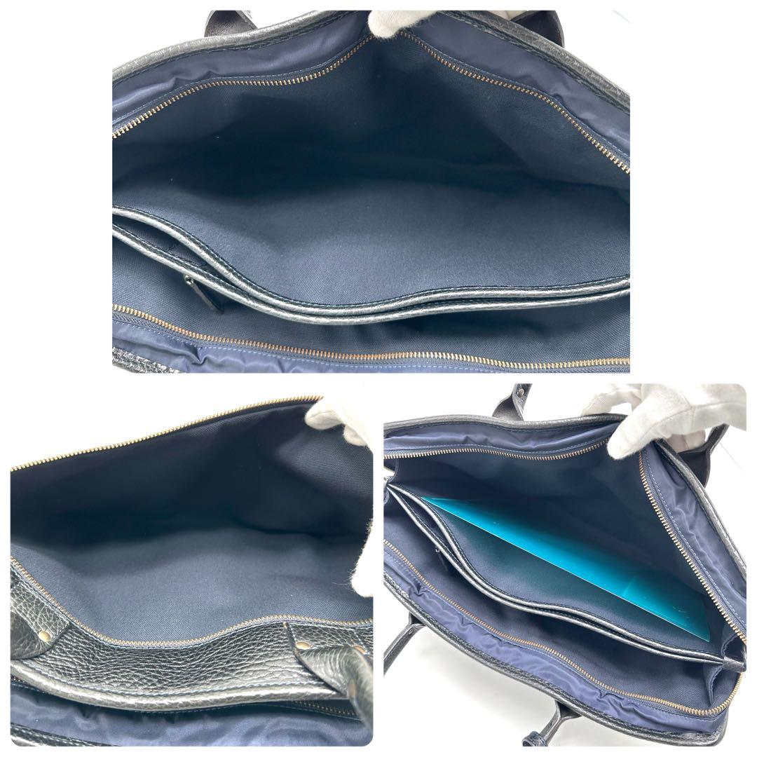 美品 Felisi 12/39/3 ビジネスバッグ ナイロン シボ革 紺×黒