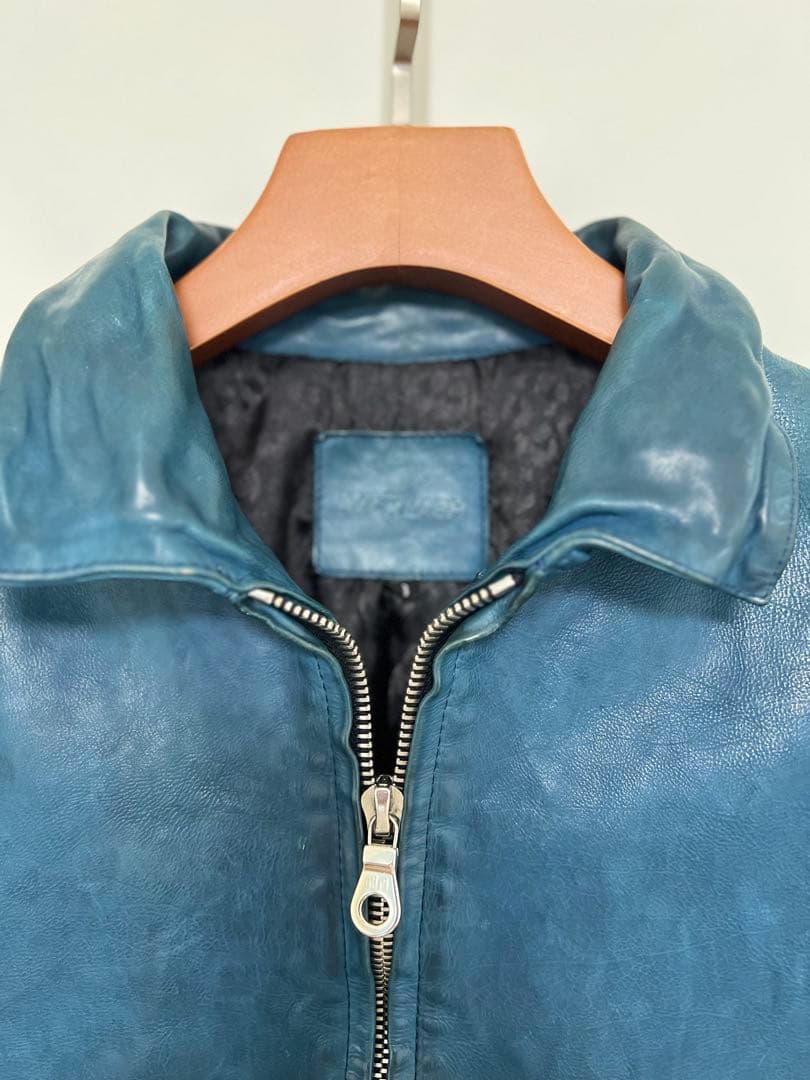 BACKLASH ジャパンカーフ襟付きシングルライダース サイズL 青色