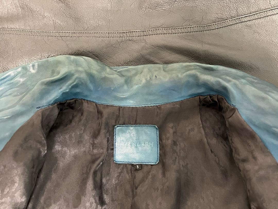 BACKLASH ジャパンカーフ襟付きシングルライダース サイズL 青色