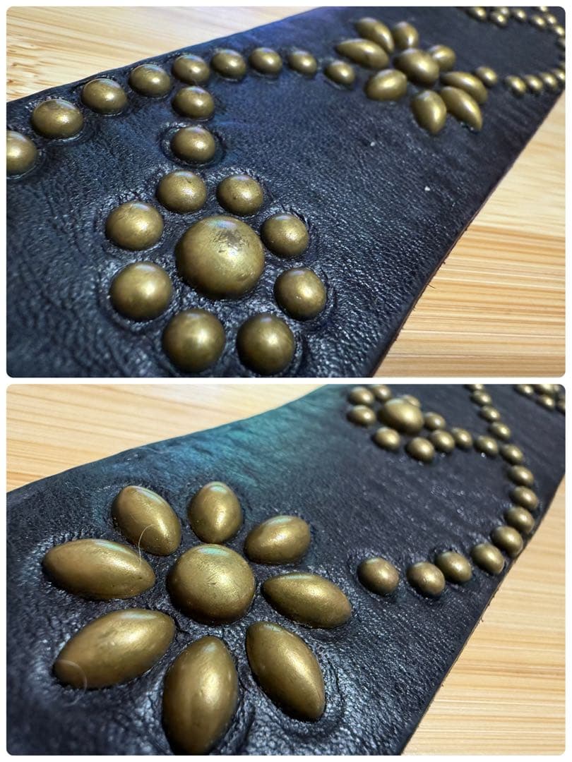 初期⭐️HTC⭐️フラワーベルト⭐️ダークブラウンレザー×ブラススタッズ⭐️34