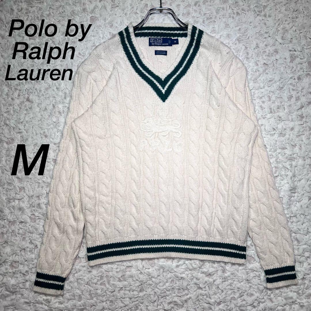 『大人気』　ポロバイラルフローレン　チルデンニット　カシミヤ混合　白　【M】