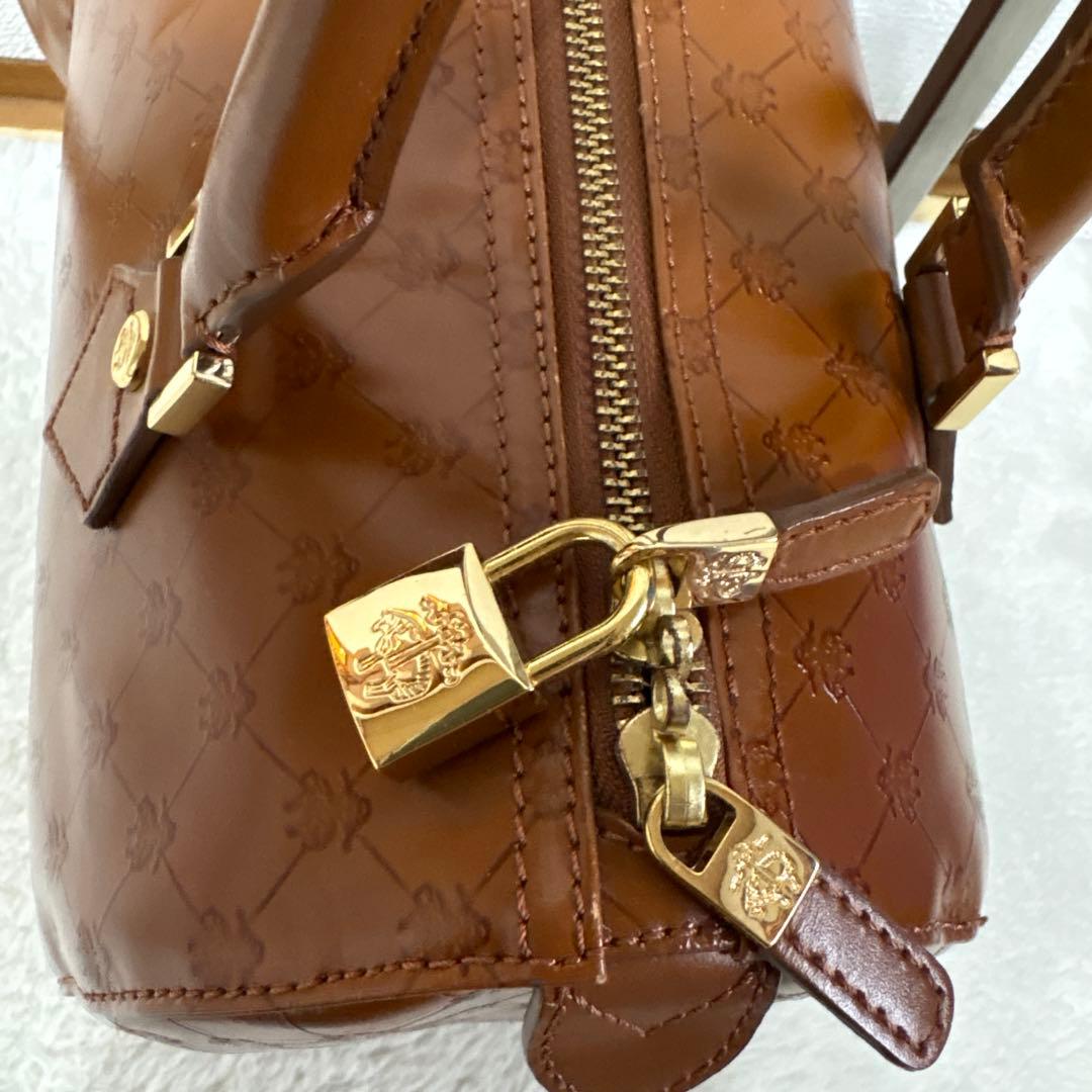 ブルックスブラザーズ　ミニボストンバッグ　パドロック付　ゴールデンフリース型押し