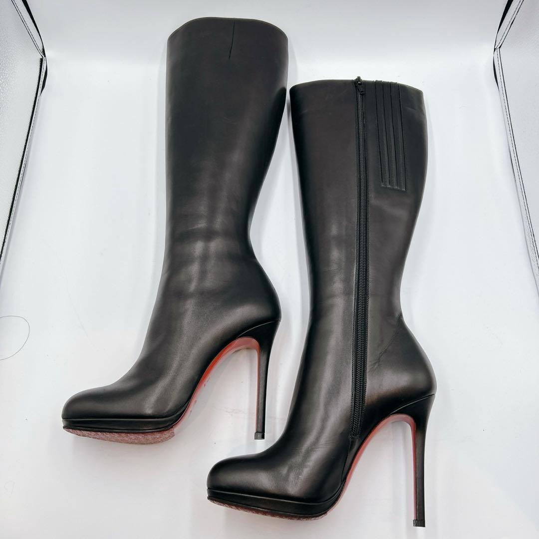 未使用級✨クリスチャンルブタン　ロングブーツ　レザー　ブラック　37 1/2