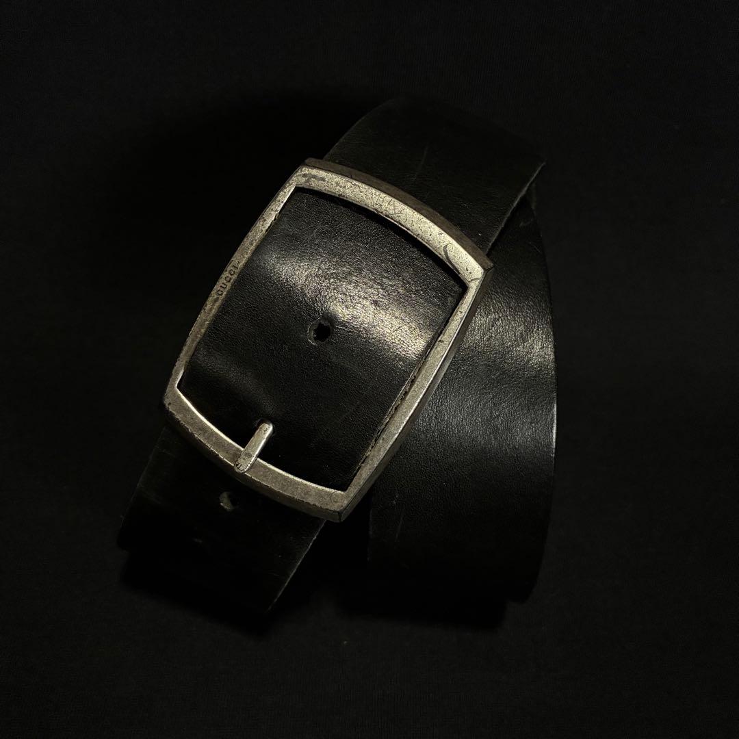 イタリア製 GUCCI ブラックレザー プレーンベルト グッチ 80 32 黒