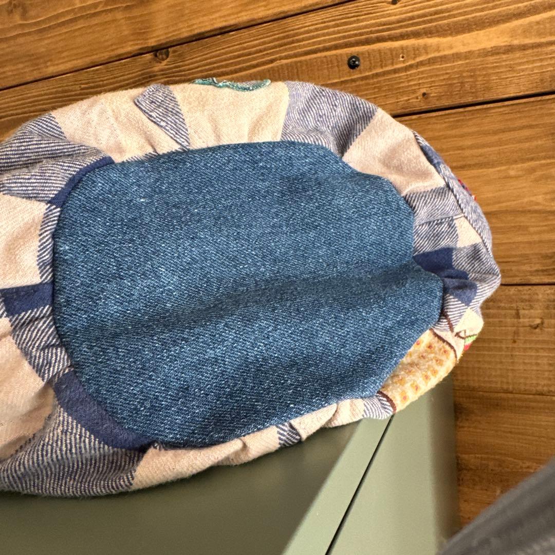 ハンドメイド デニムリメイク バッグ サロペット レトロアニマル 楕円底 32