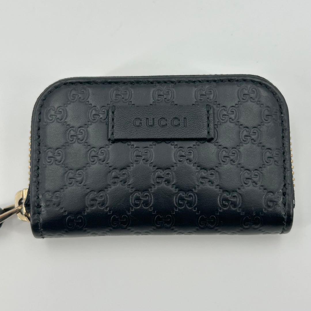 美品✨グッチ ケース マイクロシマ ラウンドジップ レザー ブラック GG