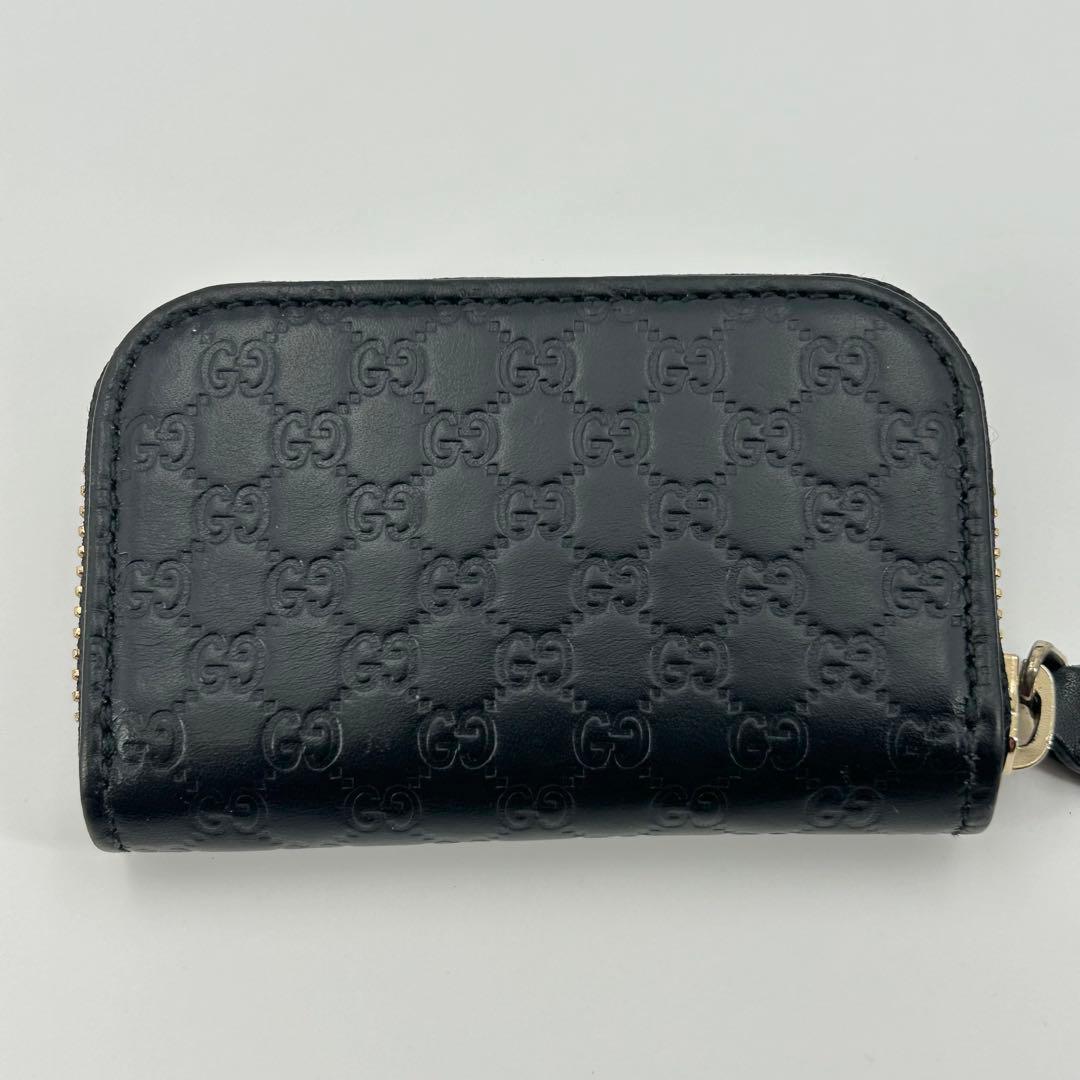 美品✨グッチ ケース マイクロシマ ラウンドジップ レザー ブラック GG