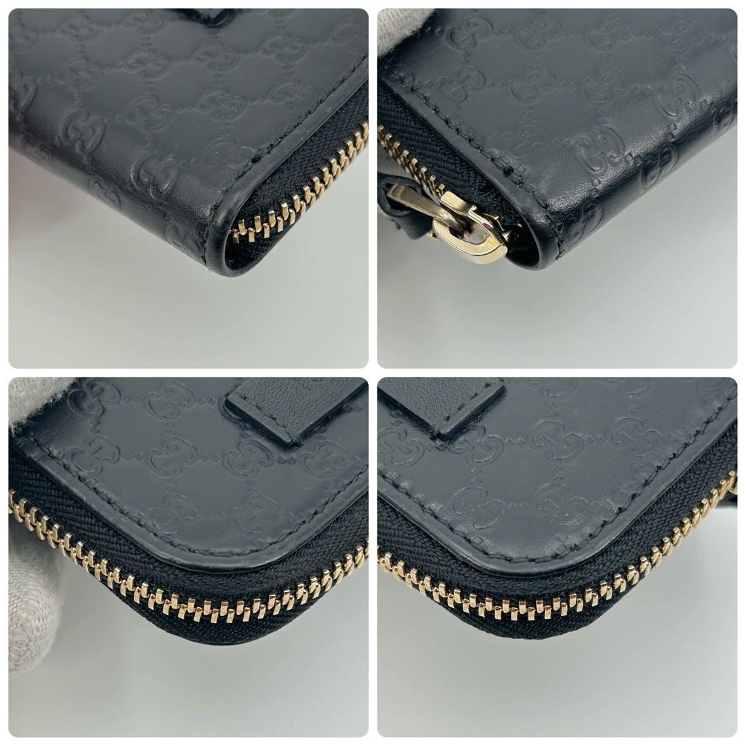美品✨グッチ ケース マイクロシマ ラウンドジップ レザー ブラック GG