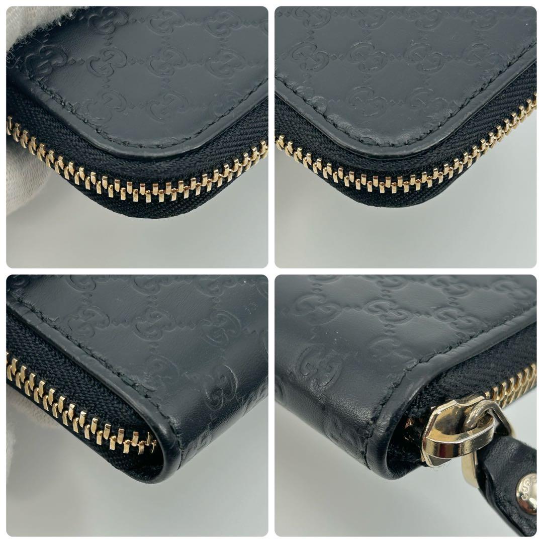 美品✨グッチ ケース マイクロシマ ラウンドジップ レザー ブラック GG