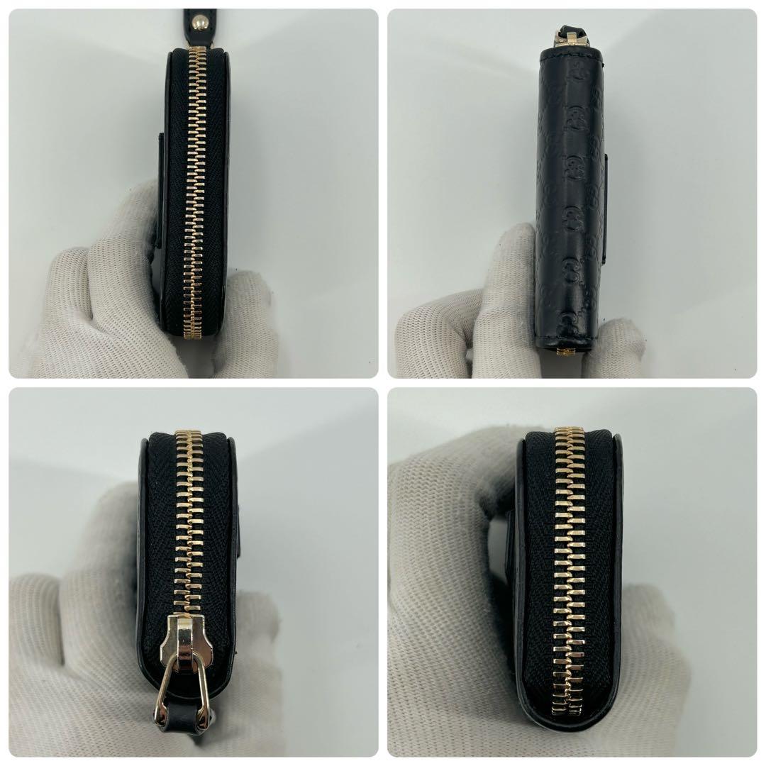 美品✨グッチ ケース マイクロシマ ラウンドジップ レザー ブラック GG