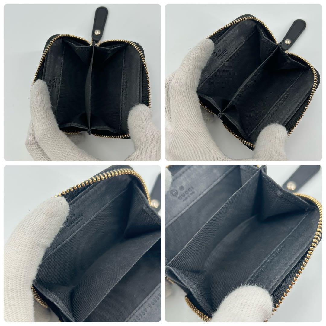 美品✨グッチ ケース マイクロシマ ラウンドジップ レザー ブラック GG