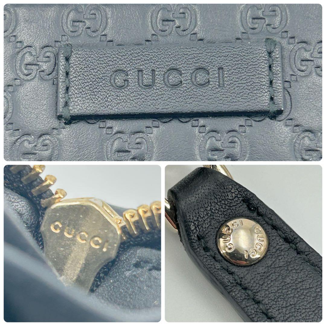 美品✨グッチ ケース マイクロシマ ラウンドジップ レザー ブラック GG