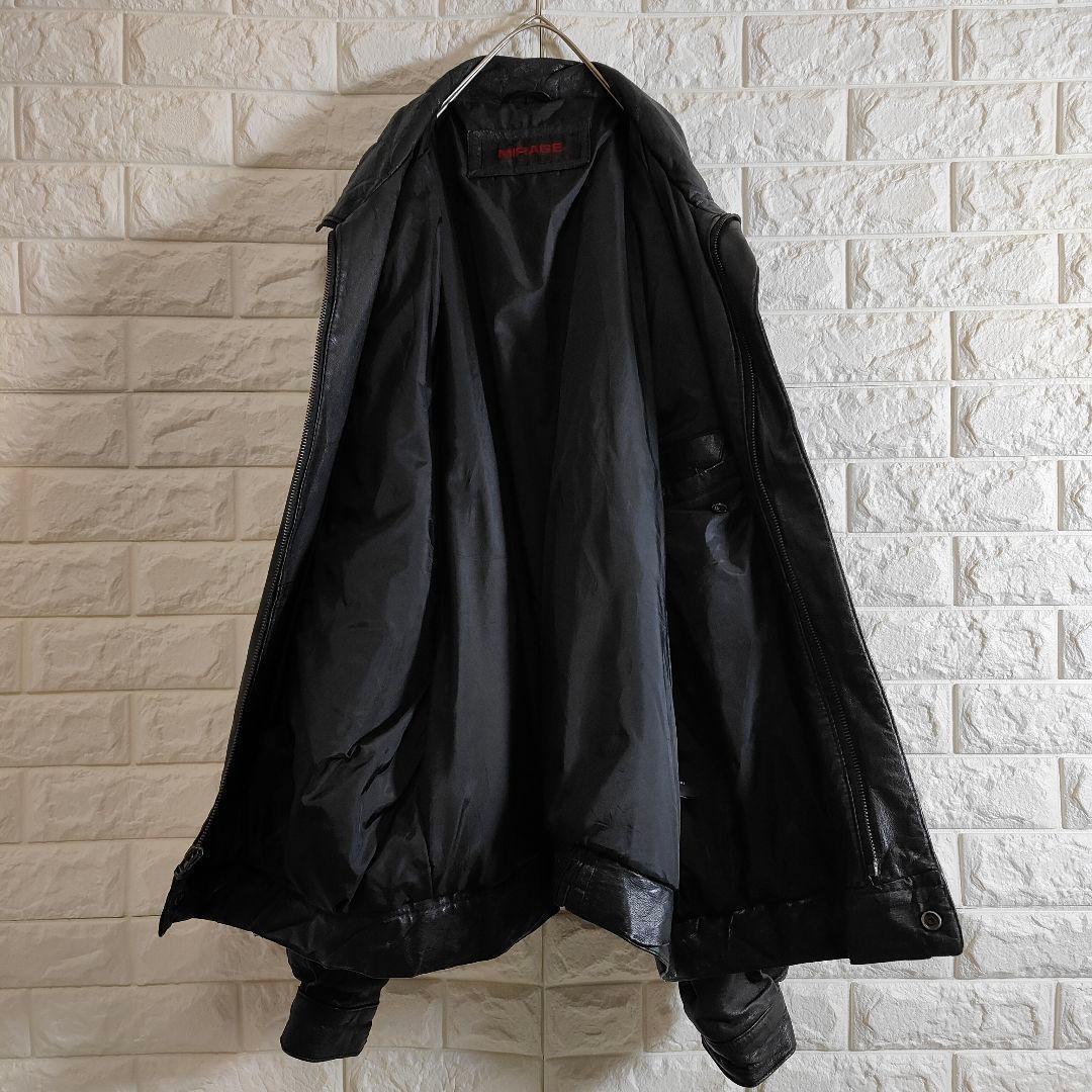 レザージャケット リアルレザー 短丈 ボンバー ブラック XL相当