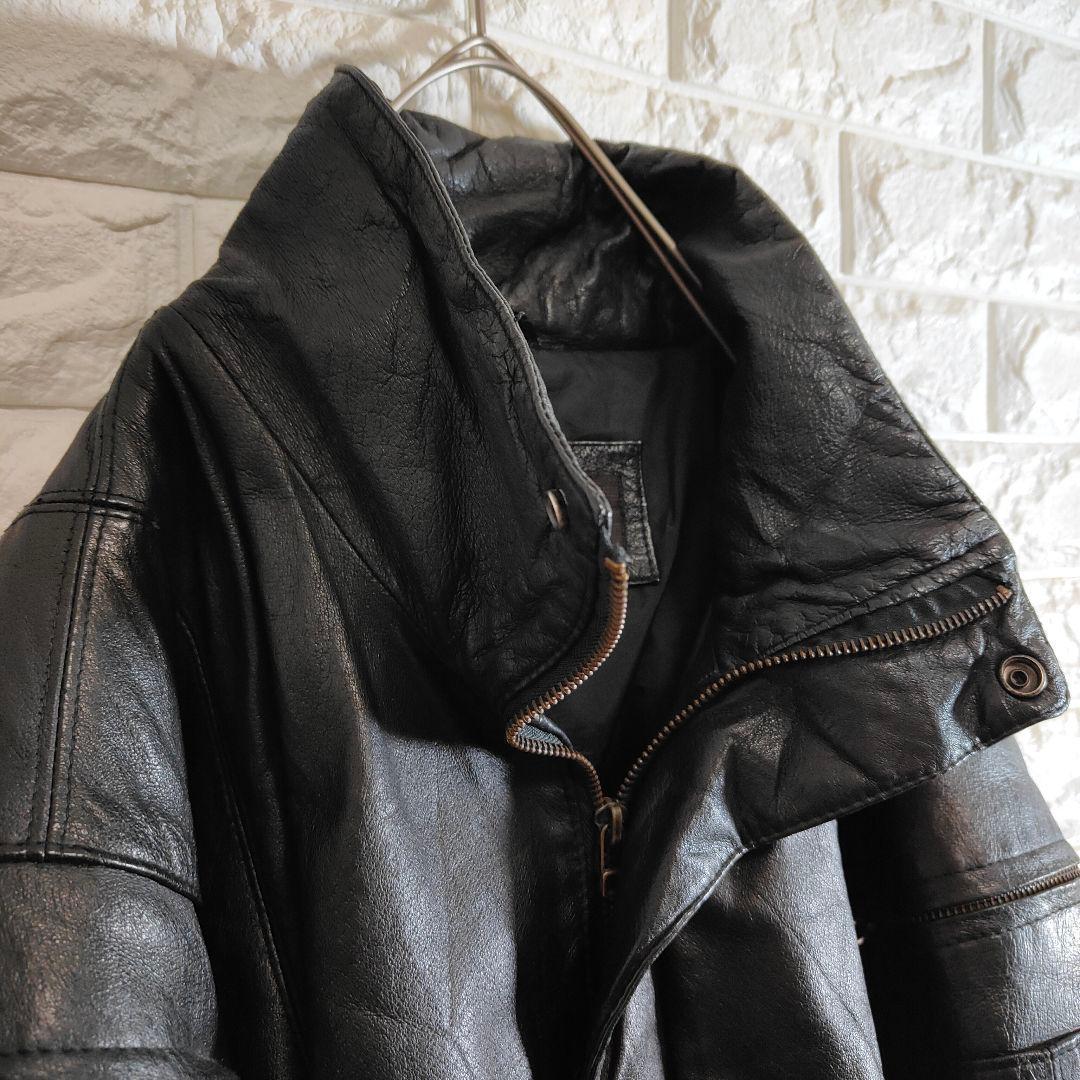 レザージャケット リアルレザー 短丈 ボンバー ブラック XL相当