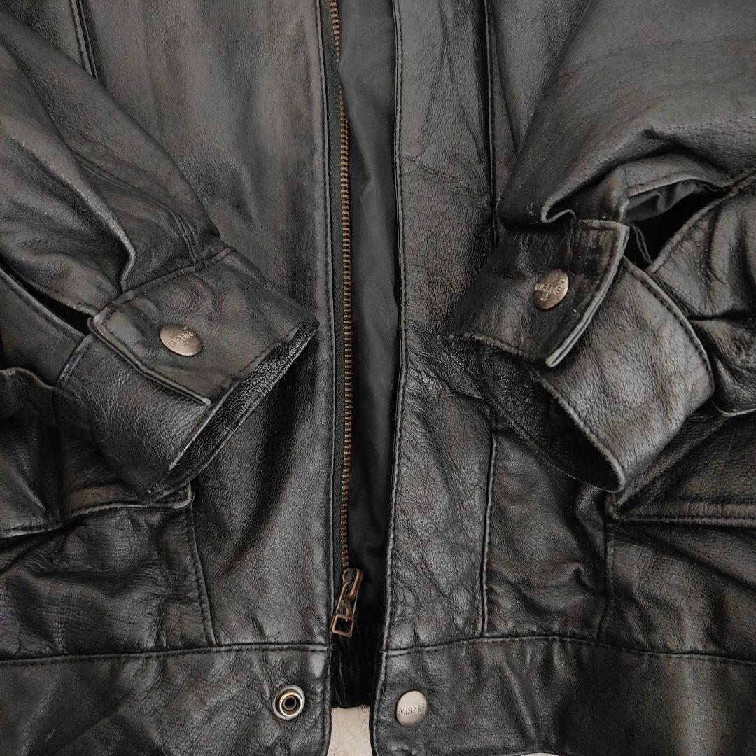 レザージャケット リアルレザー 短丈 ボンバー ブラック XL相当