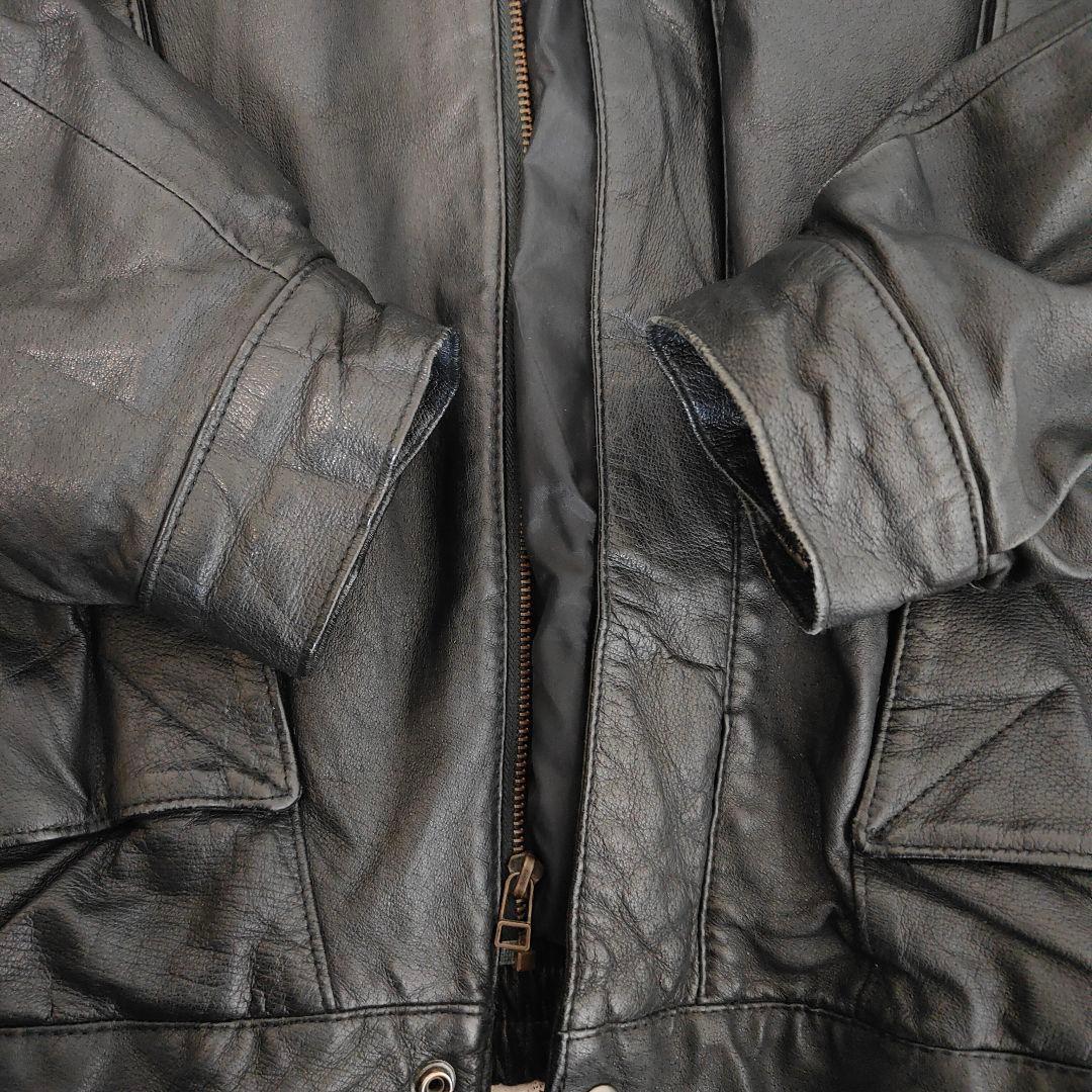 レザージャケット リアルレザー 短丈 ボンバー ブラック XL相当