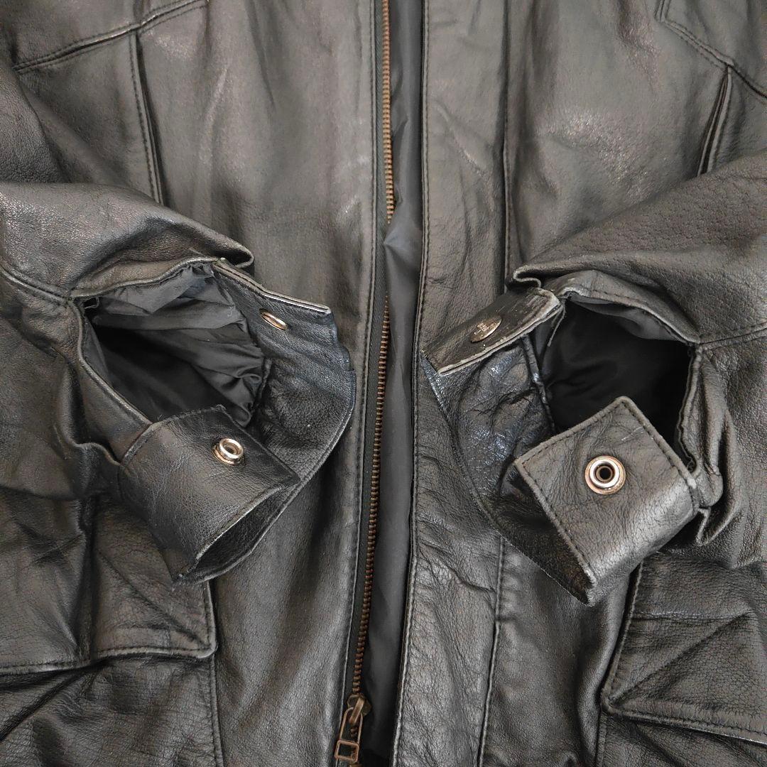レザージャケット リアルレザー 短丈 ボンバー ブラック XL相当