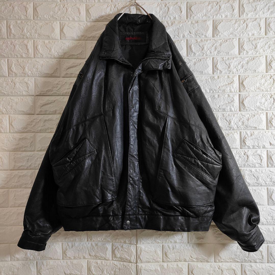 レザージャケット リアルレザー 短丈 ボンバー ブラック XL相当