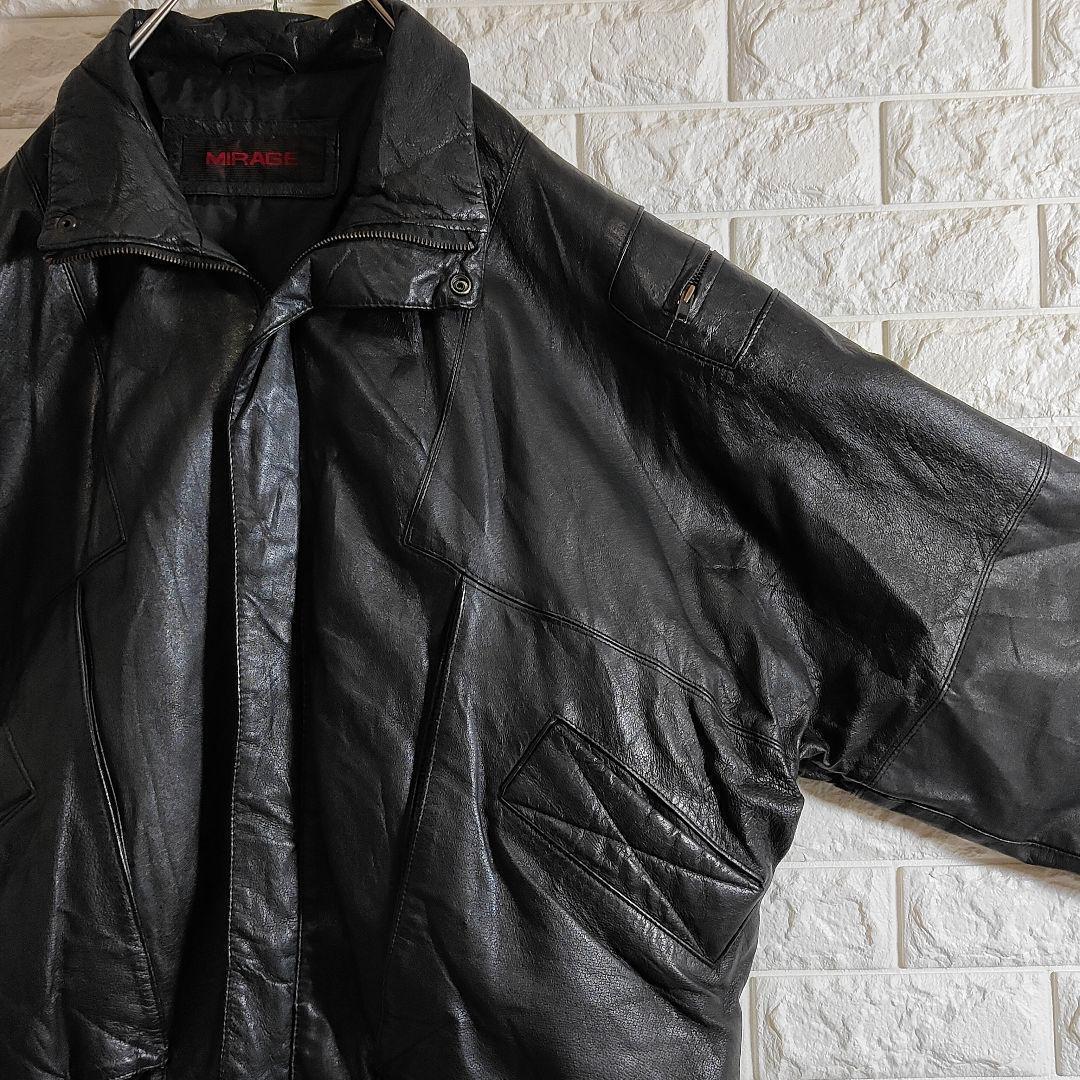 レザージャケット リアルレザー 短丈 ボンバー ブラック XL相当