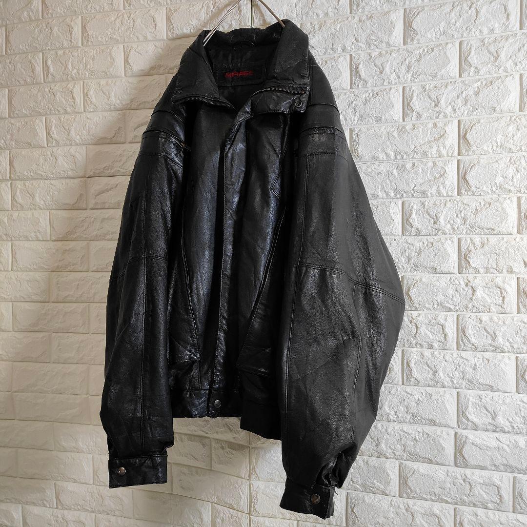 レザージャケット リアルレザー 短丈 ボンバー ブラック XL相当