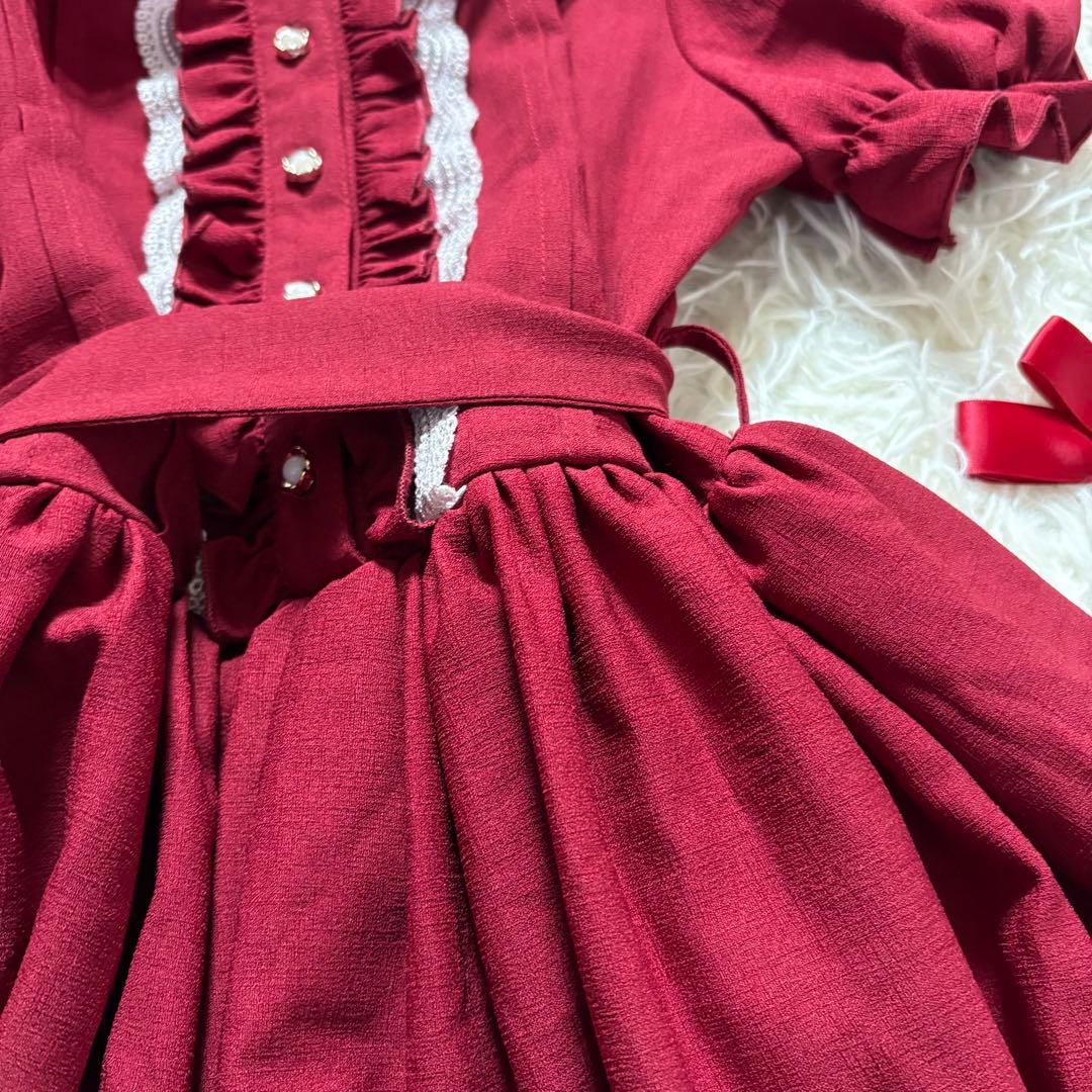 ロリータワンピース ウエストリボン 銀ボタン ゴスロリ かわいい