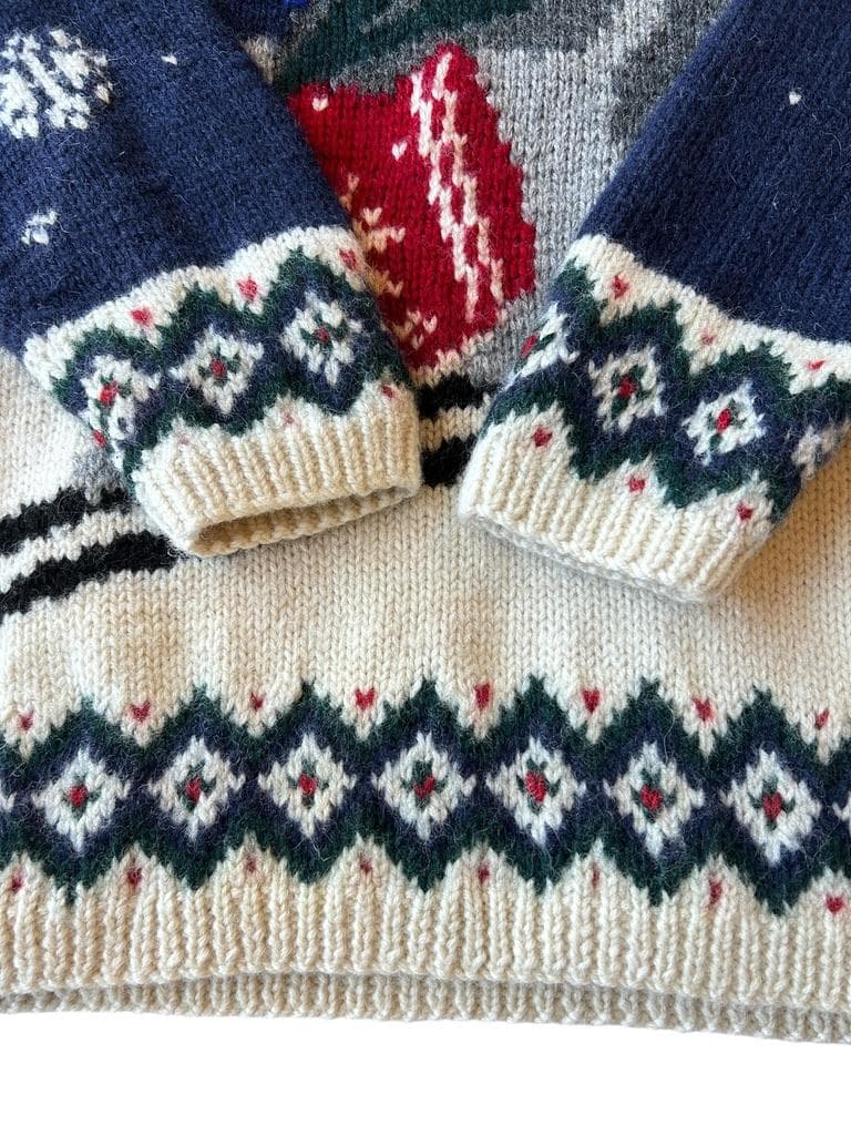 専用90s ビンテージ☆LAUREN 犬柄 雪柄 風景画 ニットセーター S