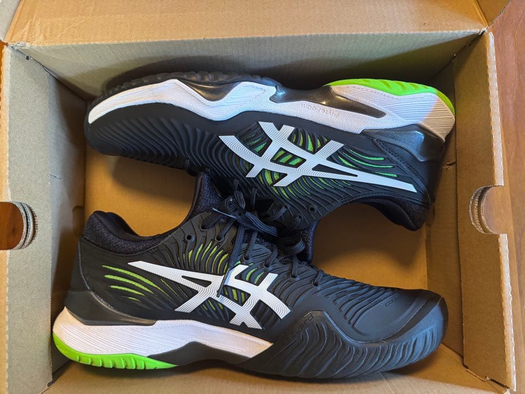 美品 asics COURT FF 2 ブラック/グリーン 27.0cm テニス