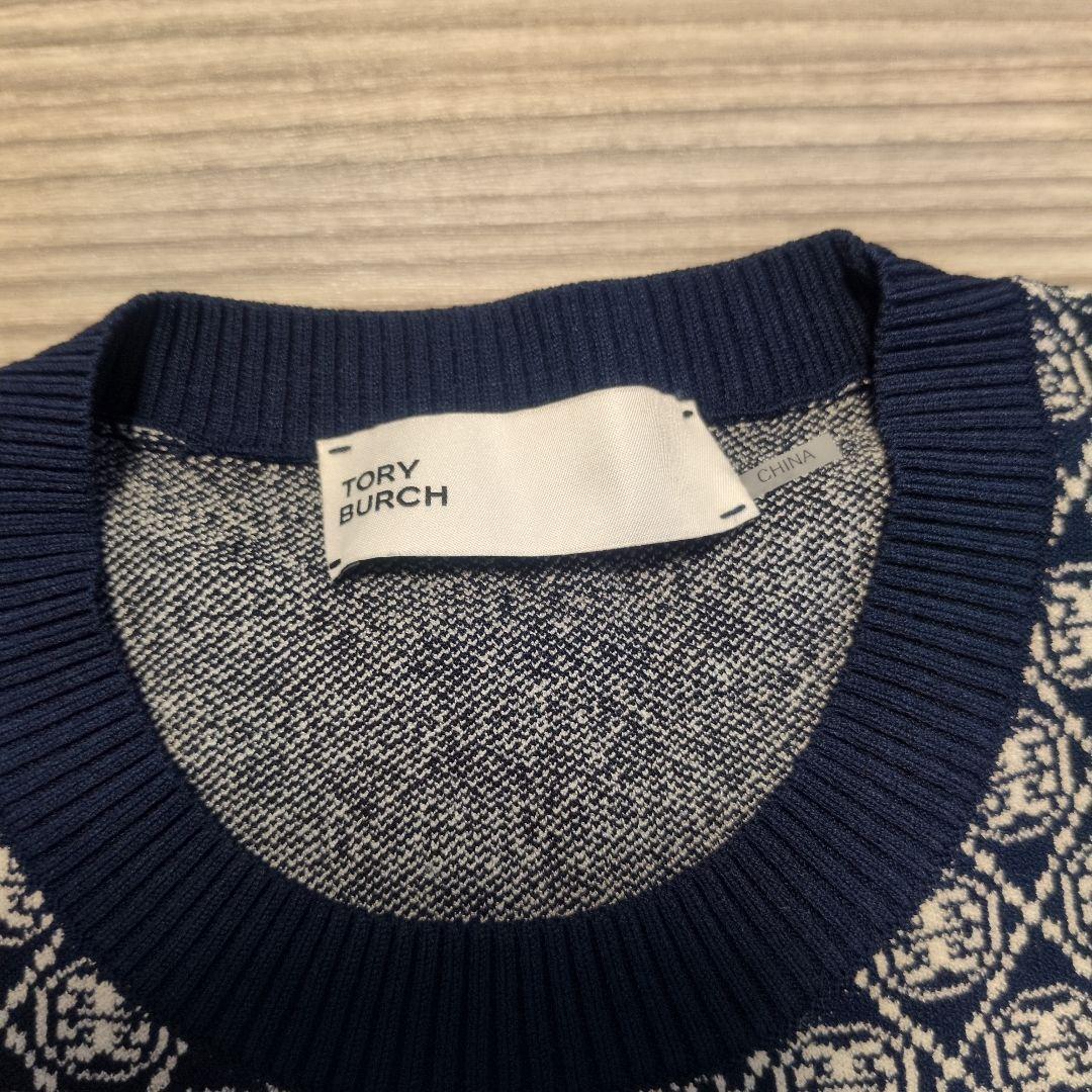 YM/1355 TORY BURCH モノグラム ネイビー ニットセーター 美品