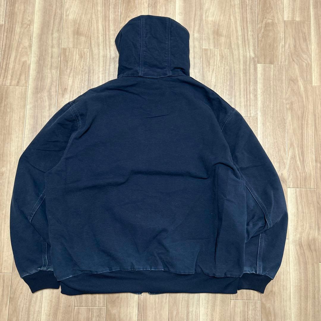 【USA製】carhartt アクティブジャケット　ネイビー　企業ロゴ