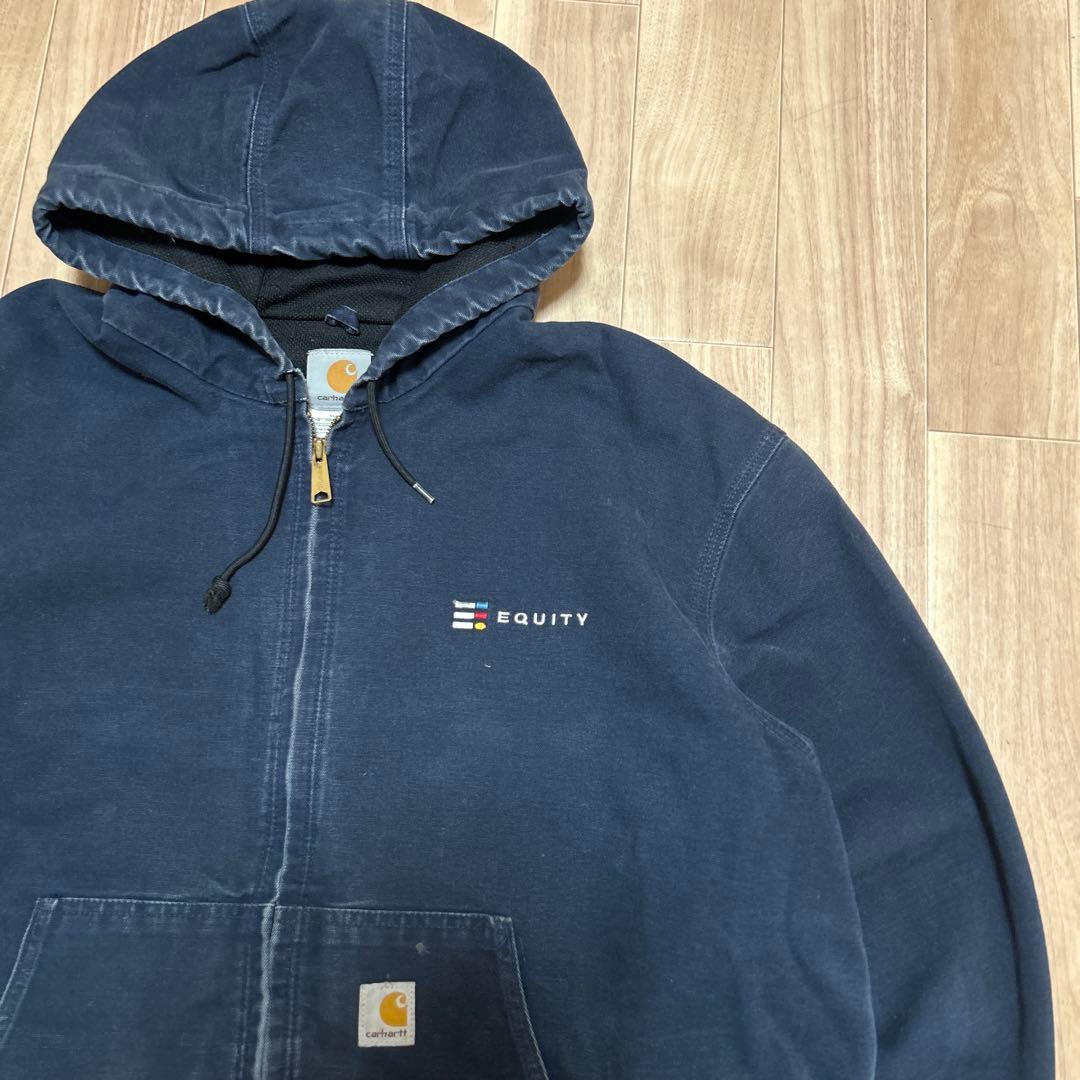 【USA製】carhartt アクティブジャケット　ネイビー　企業ロゴ
