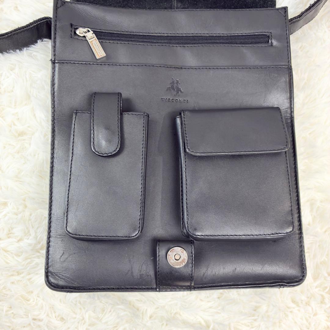 ヴィスコンティ 本革 メッセンジャーバッグ　ショルダーバッグ　A4可　ブラック