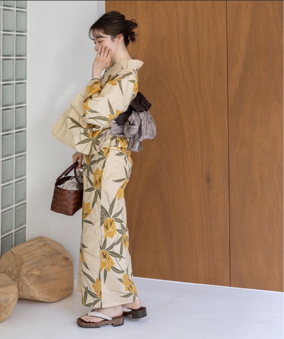 浴衣館グレース　こだわり浴衣５点セット（イエロー系）