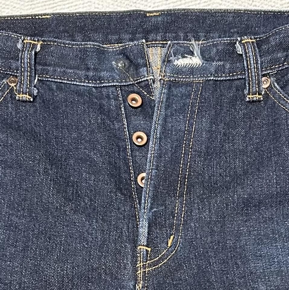 藍青 濃紺セルビッジデニム W36 日本製 ※トップボタン欠損あり