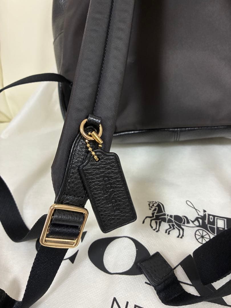 良品 コーチ リュック バックパック PVC レザー シグネチャー 黒