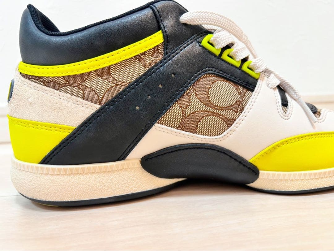 コーチ柄ハイカットスニーカー ホワイト/イエロー