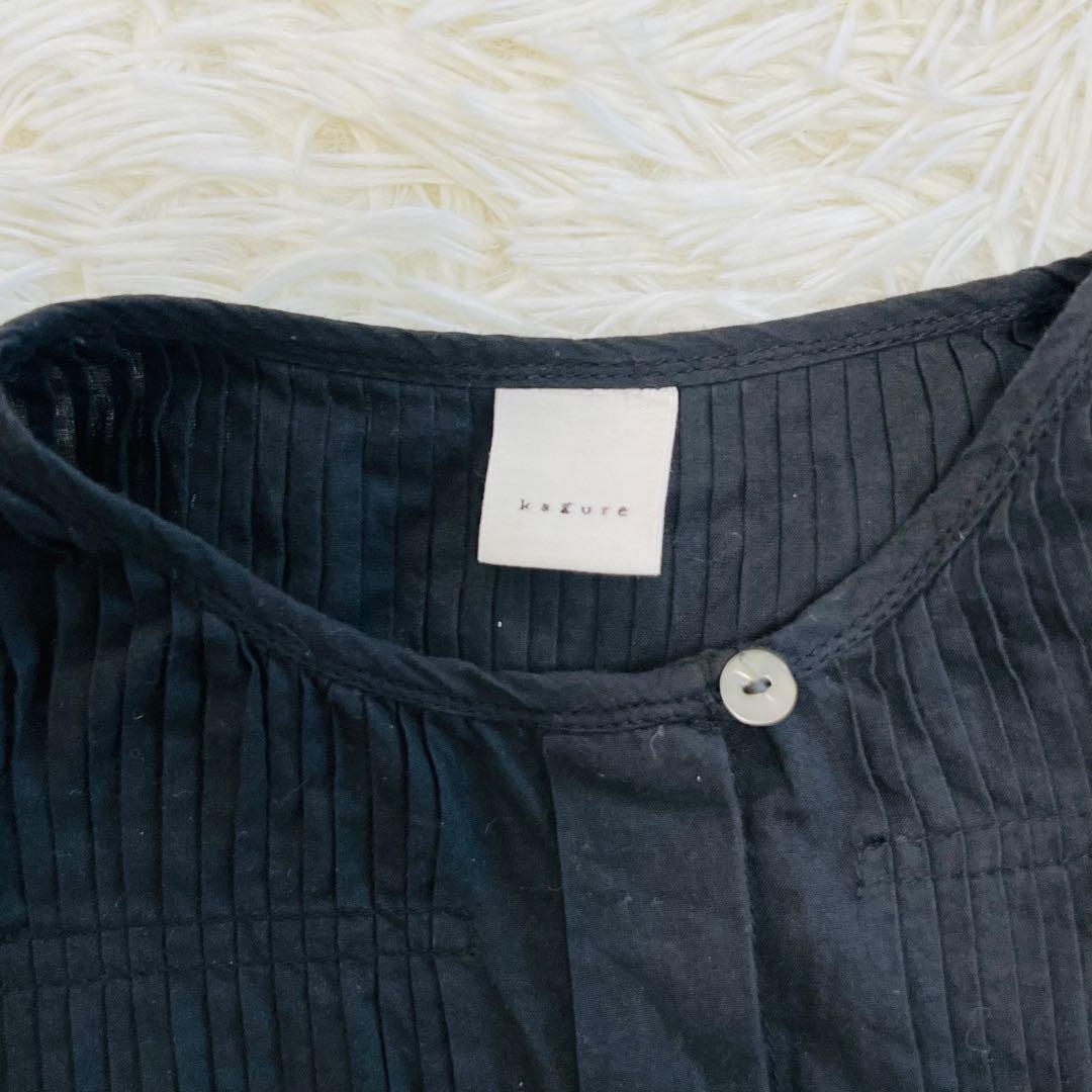 美品 25ss かぐれ コットンピンタックブラウス 黒 ブラウス 近年 長袖