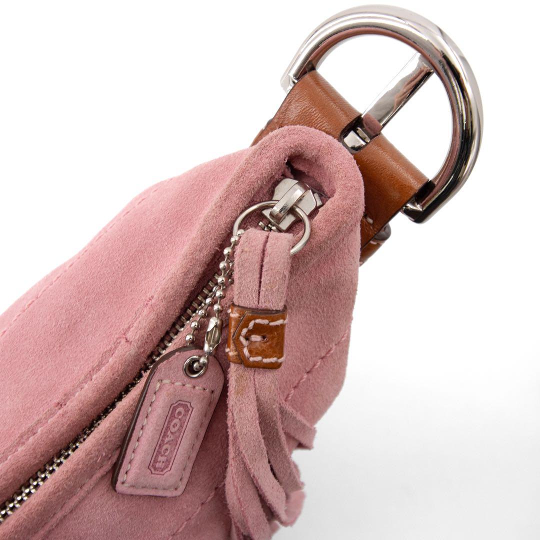 A103【COACH／コーチ】アクセサリーポーチ　ハンドバッグ　スエード　ピンク