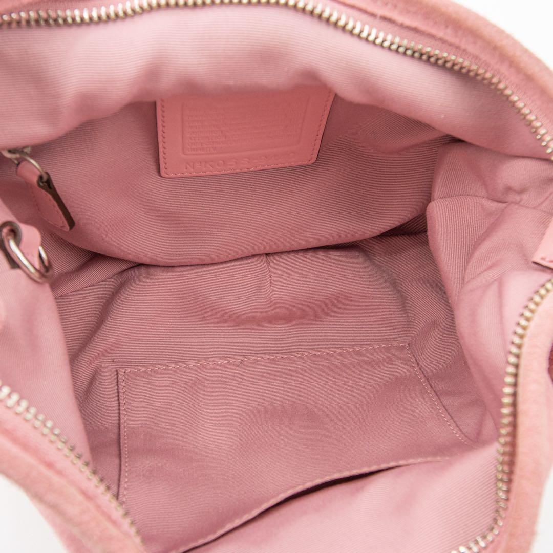 A103【COACH／コーチ】アクセサリーポーチ　ハンドバッグ　スエード　ピンク