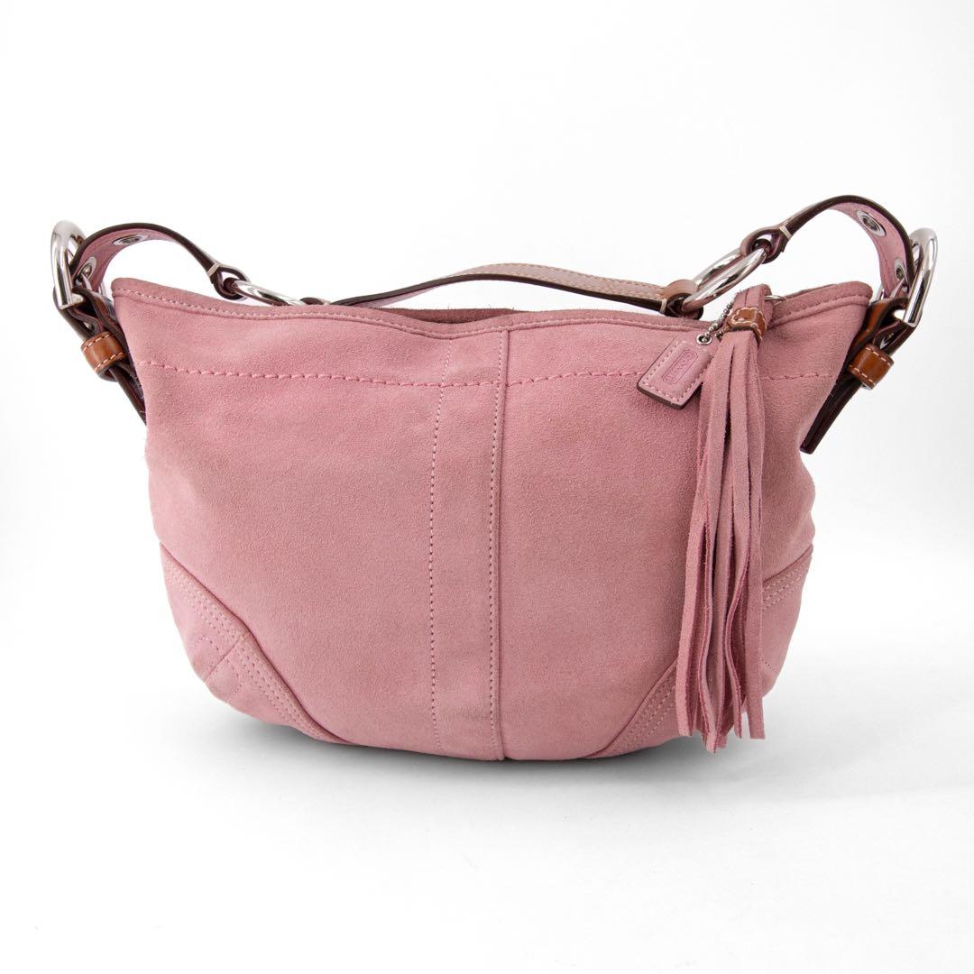 A103【COACH／コーチ】アクセサリーポーチ　ハンドバッグ　スエード　ピンク