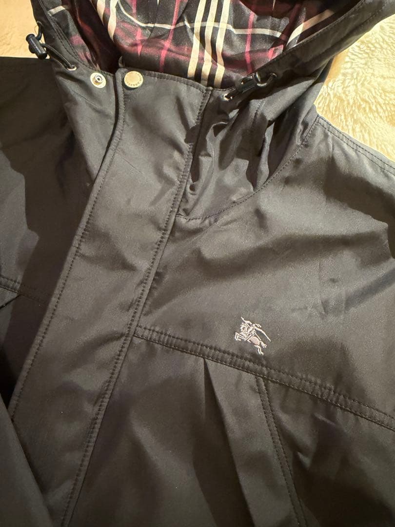 バーバリーブルーレーベル黒チェック柄裏地ポリエステルジャケット