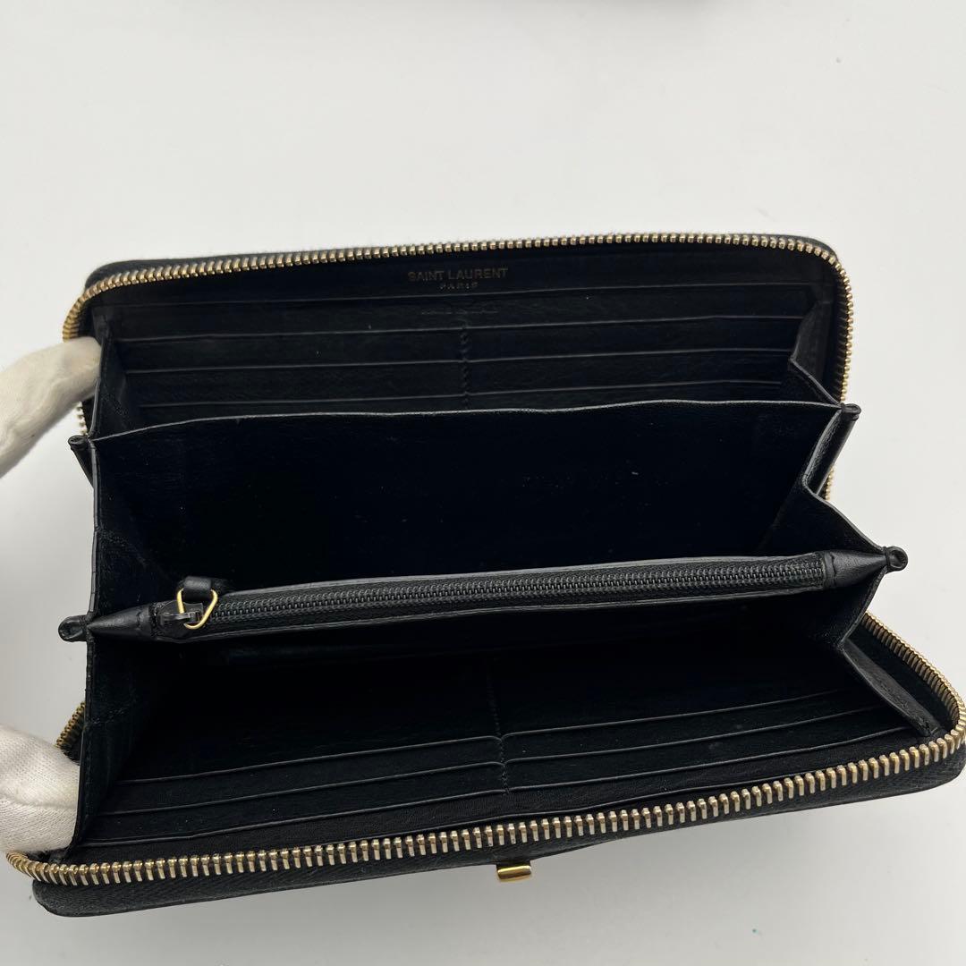 箱付 サンローランパリ Yライン ラウンドファスナー カーブレザー ブラック