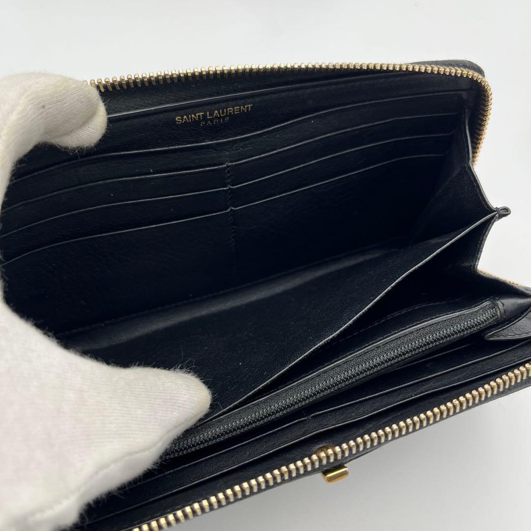 箱付 サンローランパリ Yライン ラウンドファスナー カーブレザー ブラック