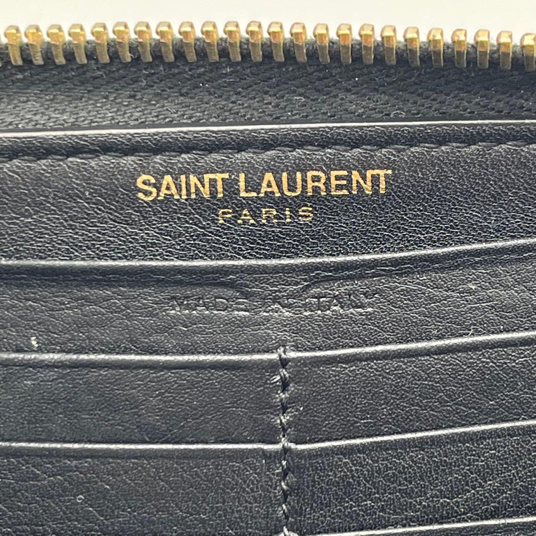 箱付 サンローランパリ Yライン ラウンドファスナー カーブレザー ブラック