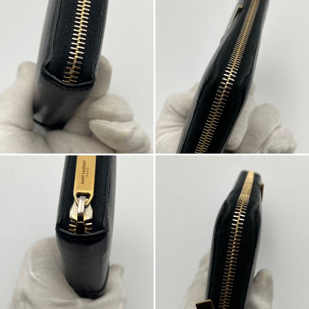 箱付 サンローランパリ Yライン ラウンドファスナー カーブレザー ブラック