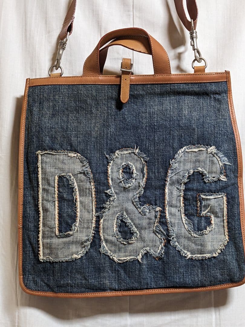 ドルチェ&ガッバーナ　大型　牛ヌメ革　2wayデニムショルダーバッグインディゴ