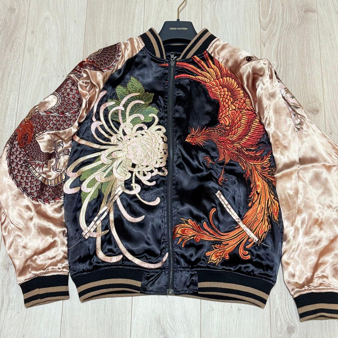 【豪華刺繍】絡繰魂・粋　四神　スカジャン　リバーシブル　和柄　鳳凰　ブラック　L